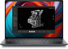 Dell Precision laptop in dark grey showing a 3-D image program