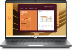 Dell Latitude laptop in dark grey showing a couple of graphs