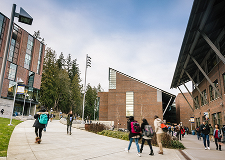 People walking on campus