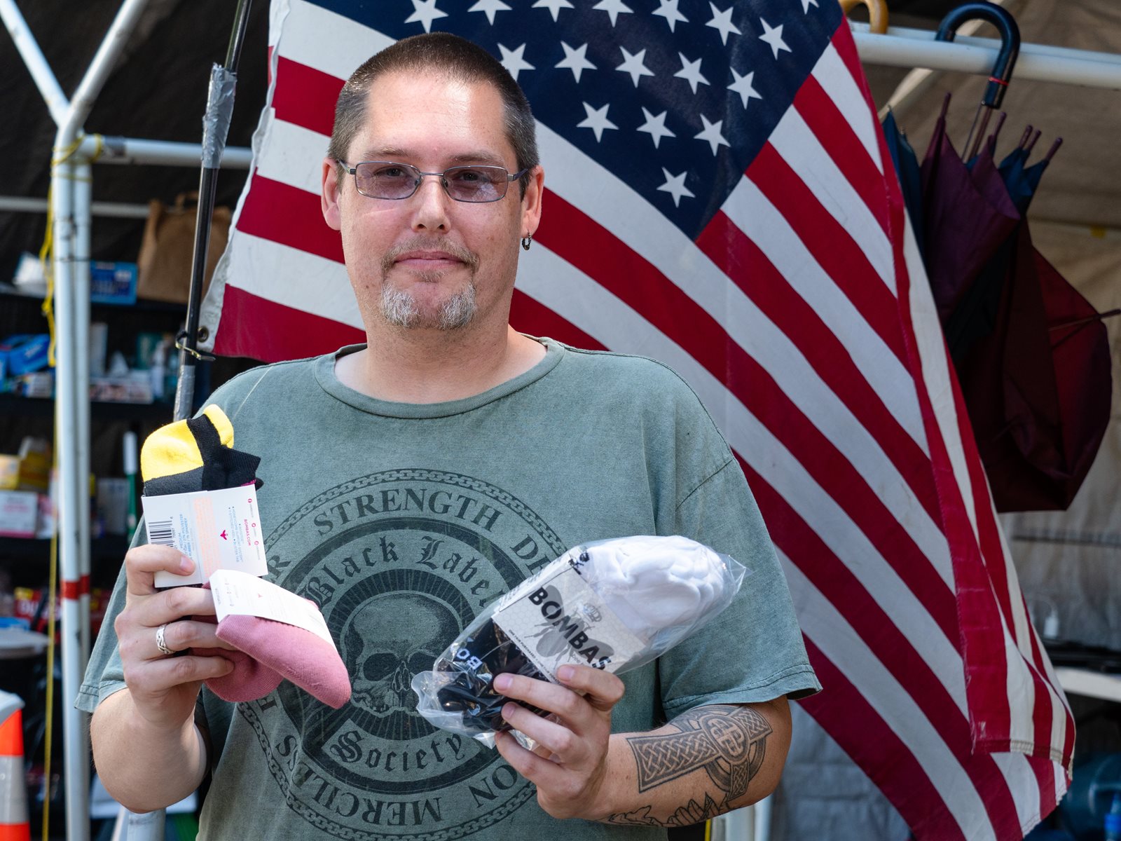 Camp resident Brian with socks