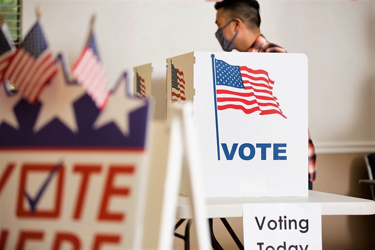 Polling place with vote sign