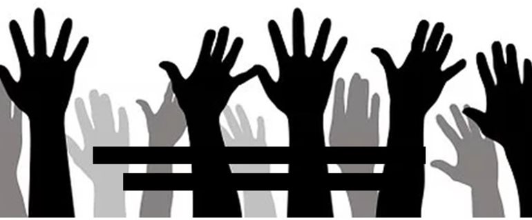 Raised hands graphic.