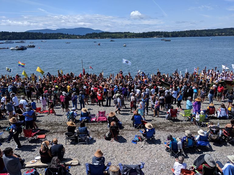 Tribal Canoe Journey landing at Lummi Reservation..